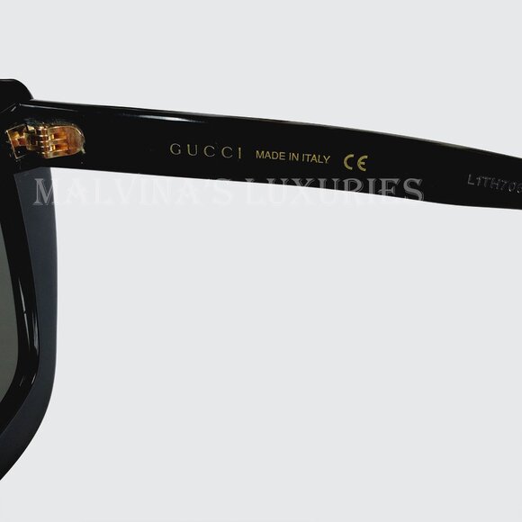 GUCCI SUNGLASSES GG0117S 001 OVERSIZED CAT EYE BLACK ACETATE LIPS - Picture 10 of 13